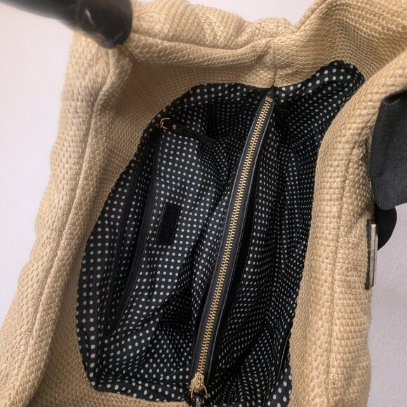 ♠️Kate Spade Quilted Woven Straw Satchel Hand Bag with Bow Accent Beige - Picture 14 of 17